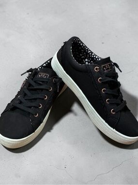 Bob’s Skechers Black Sneakers with Rose-Gold Eyelets
